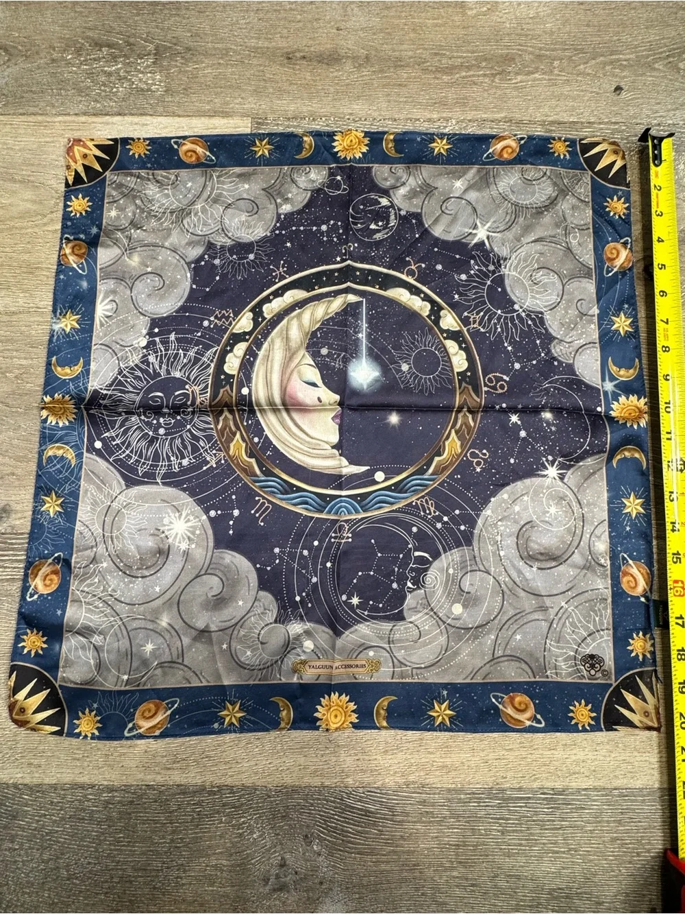 Silk Celestial Moon & Stars Scarf - Navy and Gold 1091